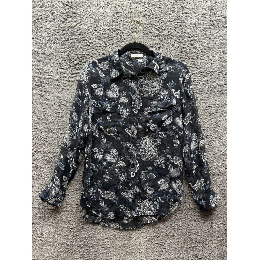 Equipment Paisley Print Button Up Silk Long Sleeve Shirt Black‎ Womens Size S